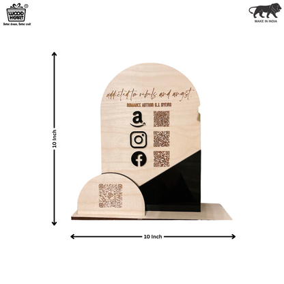 Custom Wooden Multi-QR Code Display Stand – Author Branding Edition