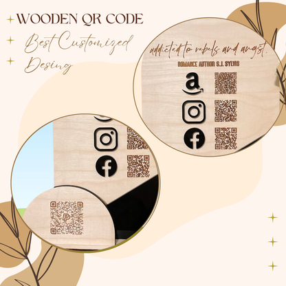 Custom Wooden Multi-QR Code Display Stand – Author Branding Edition