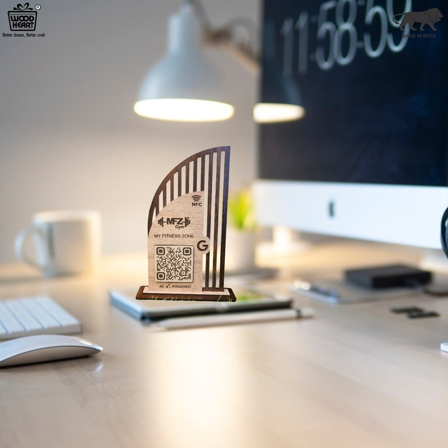 Wooden NFC & QR Code Display Stand – MFZ Gym Edition