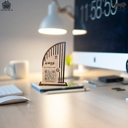 Wooden NFC & QR Code Display Stand – MFZ Gym Edition