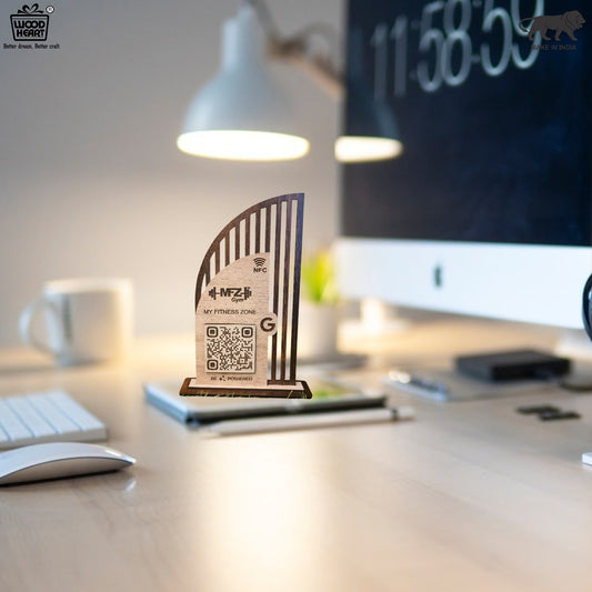 Wooden NFC & QR Code Display Stand – MFZ Gym Edition