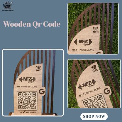 Wooden NFC & QR Code Display Stand – MFZ Gym Edition