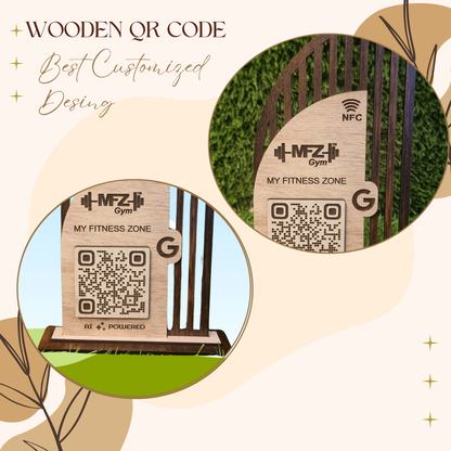 Wooden NFC & QR Code Display Stand – MFZ Gym Edition