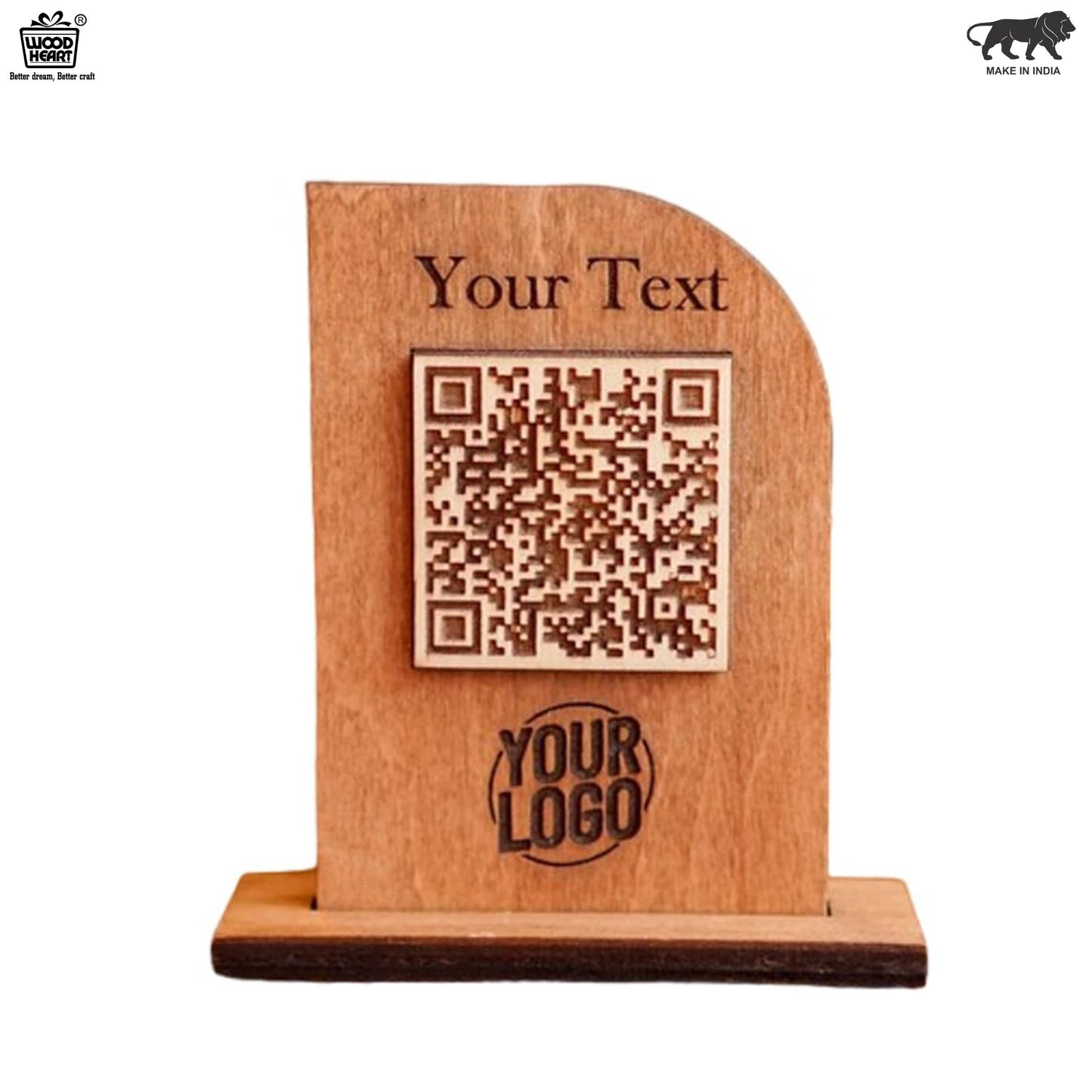 Custom Wooden QR Code Table Stand – Engraved Branding Display