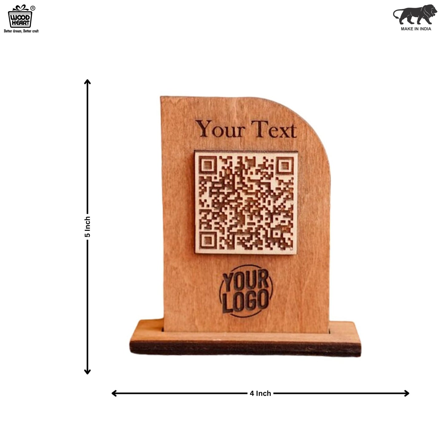 Custom Wooden QR Code Table Stand – Engraved Branding Display