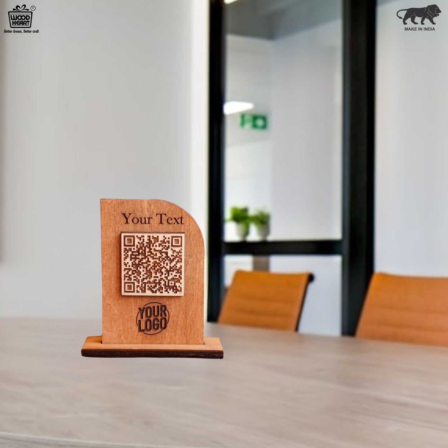 Custom Wooden QR Code Table Stand – Engraved Branding Display