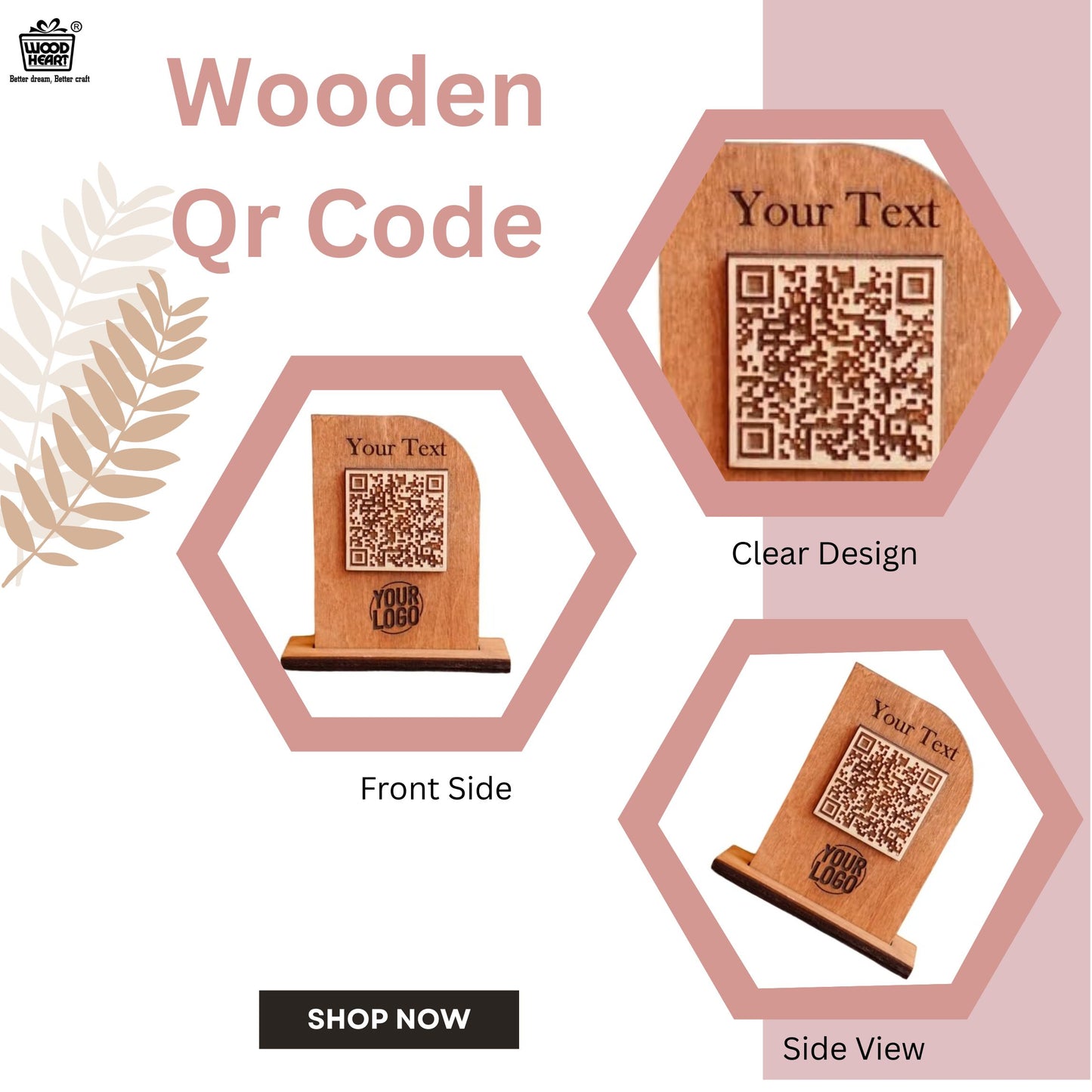 Custom Wooden QR Code Table Stand – Engraved Branding Display