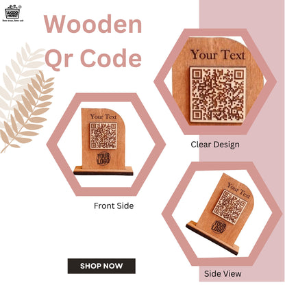 Custom Wooden QR Code Table Stand – Engraved Branding Display