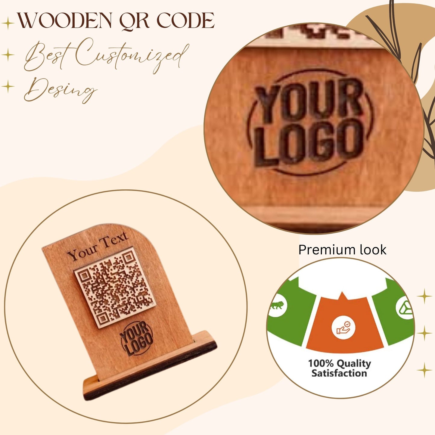 Custom Wooden QR Code Table Stand – Engraved Branding Display