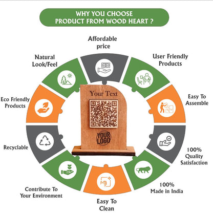 Custom Wooden QR Code Table Stand – Engraved Branding Display
