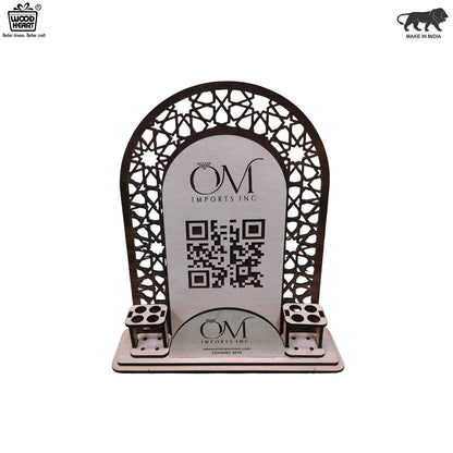 Wooden Laser-Cut Mobile Stand with Pen Holder & QR Display – OM Imports INC