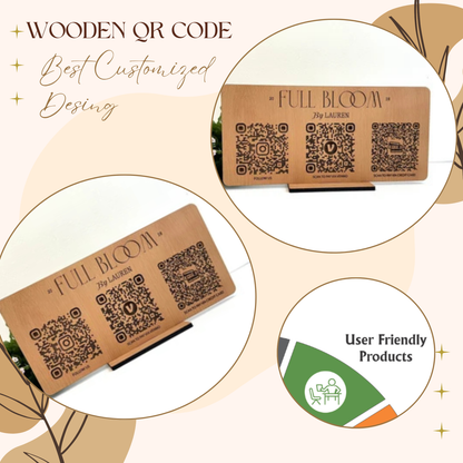Wooden Triple QR Code Display Stand – Full Bloom by Lauren