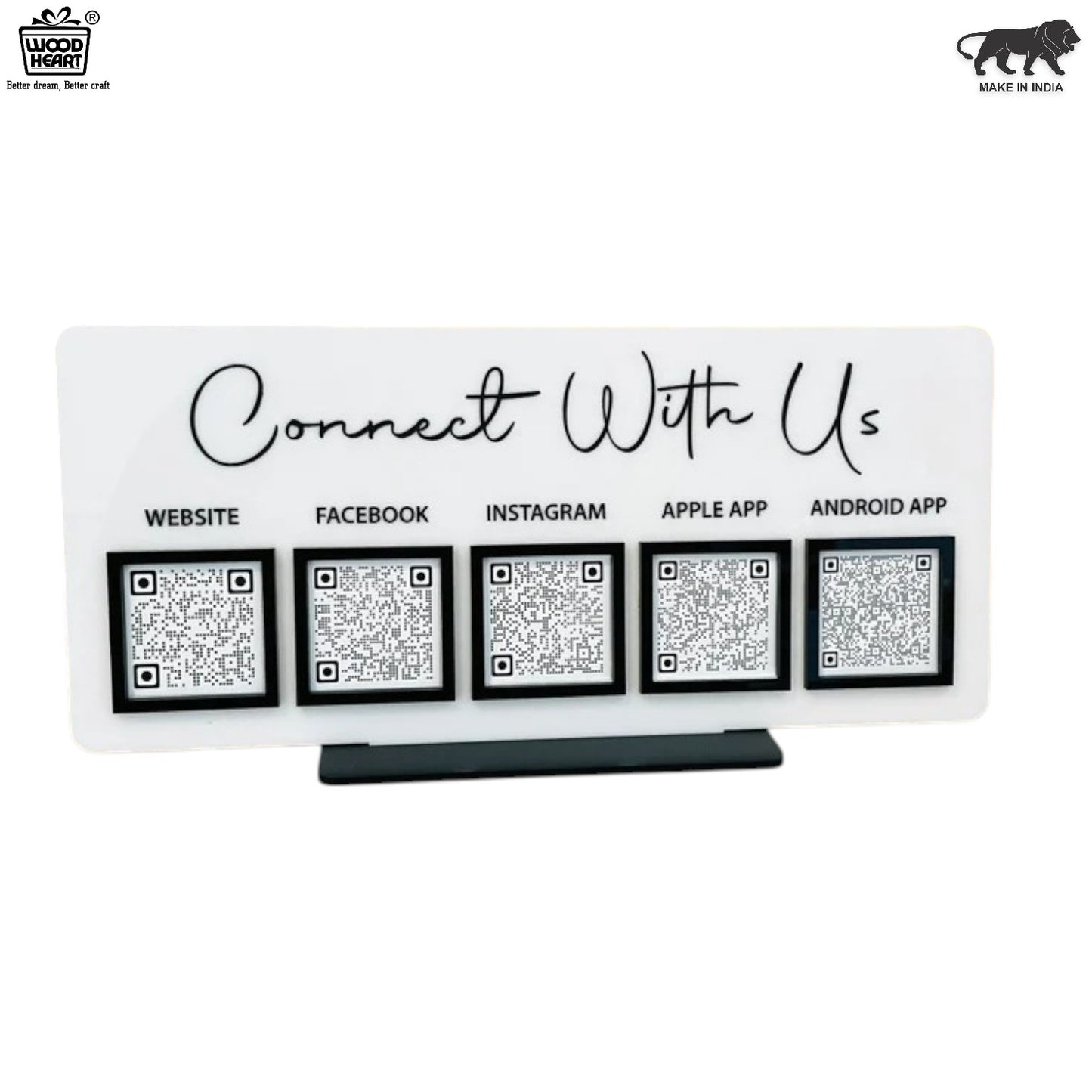 Acrylic Multi-Platform QR Code Display Stand – “Connect With Us”