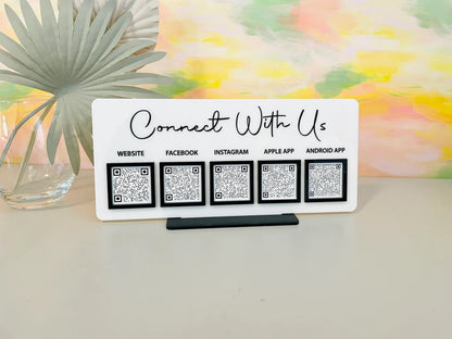Acrylic Multi-Platform QR Code Display Stand – “Connect With Us”