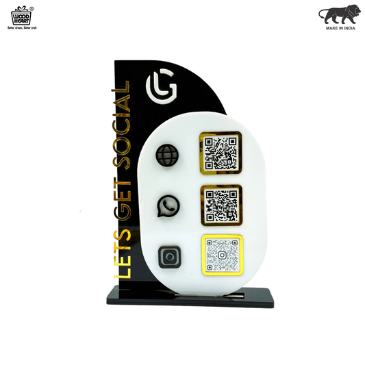 Modern Acrylic QR Code Display Stand – “Let’s Get Social” Vertical Edition