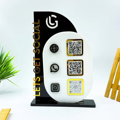 Modern Acrylic QR Code Display Stand – “Let’s Get Social” Vertical Edition