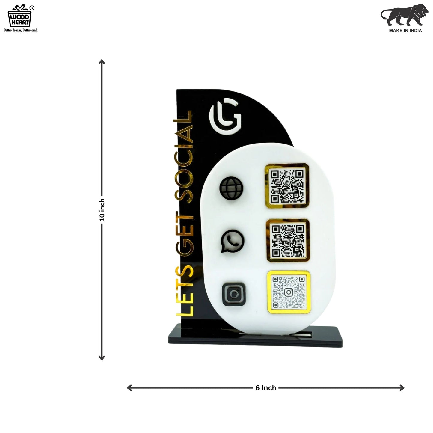 Modern Acrylic QR Code Display Stand – “Let’s Get Social” Vertical Edition