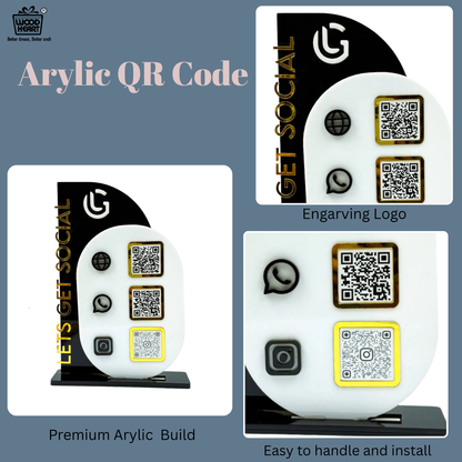 Modern Acrylic QR Code Display Stand – “Let’s Get Social” Vertical Edition