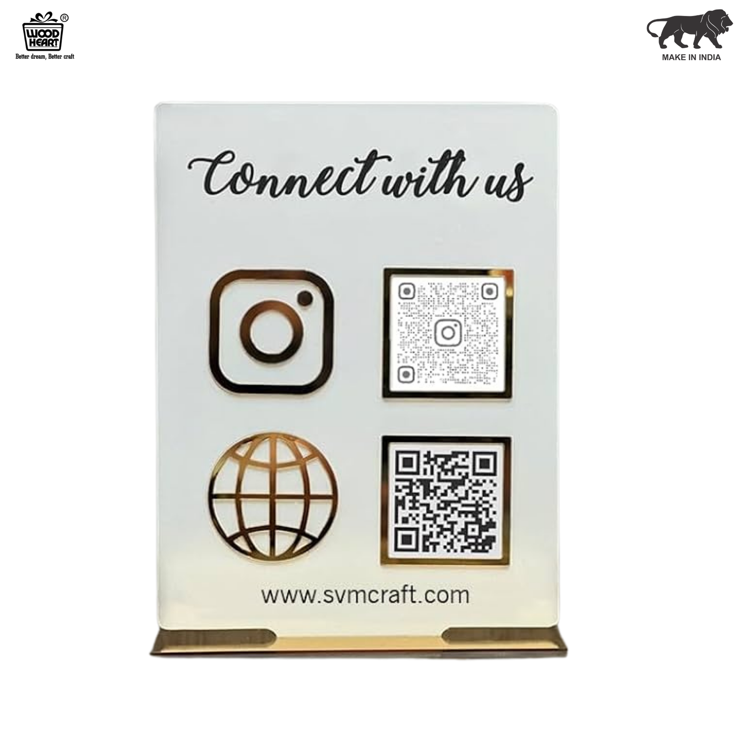 Premium Dual QR Code Social Media & Website Display Stand – “Connect with Us”