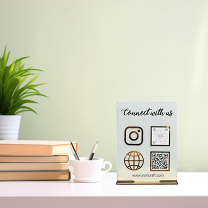 Premium Dual QR Code Social Media & Website Display Stand – “Connect with Us”