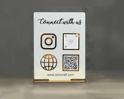 Premium Dual QR Code Social Media & Website Display Stand – “Connect with Us”