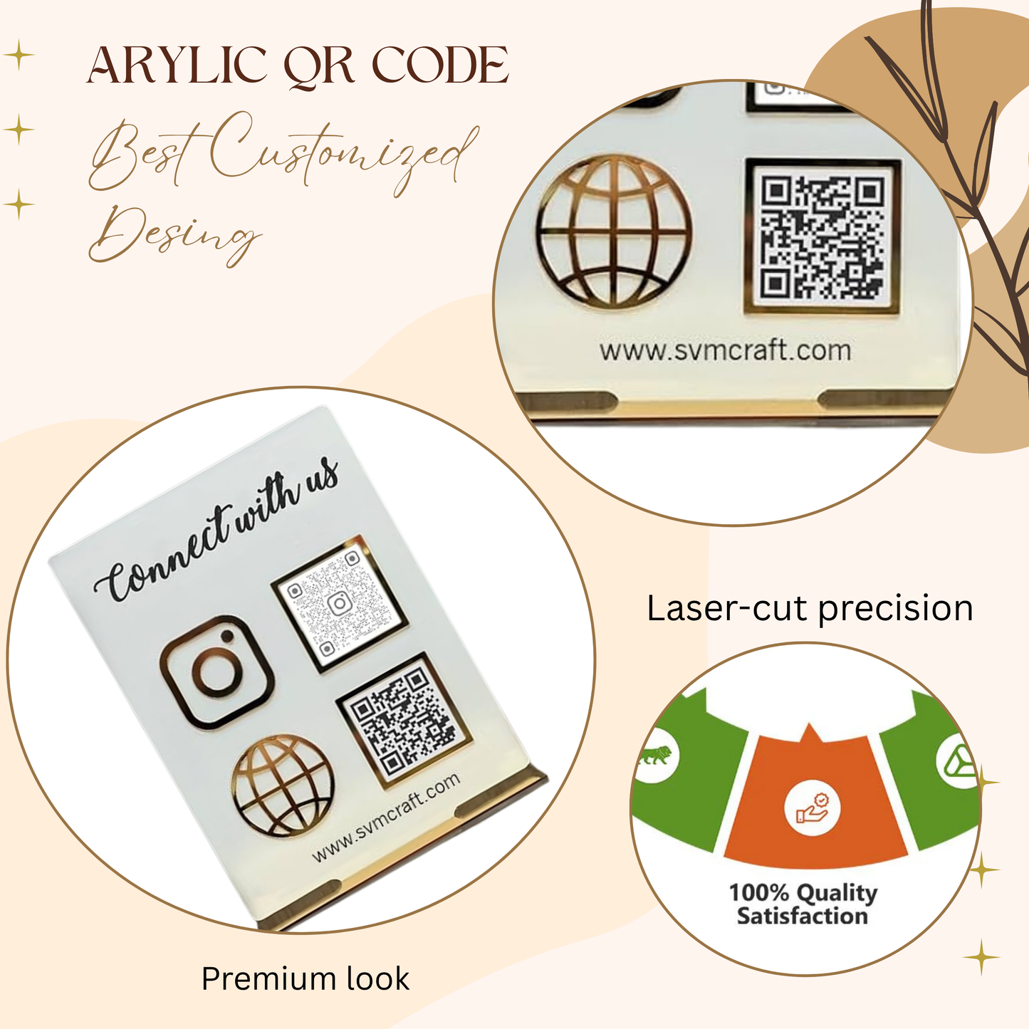 Premium Dual QR Code Social Media & Website Display Stand – “Connect with Us”