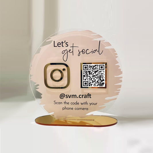 Round Acrylic Instagram QR Code Stand – “Let’s Get Social”