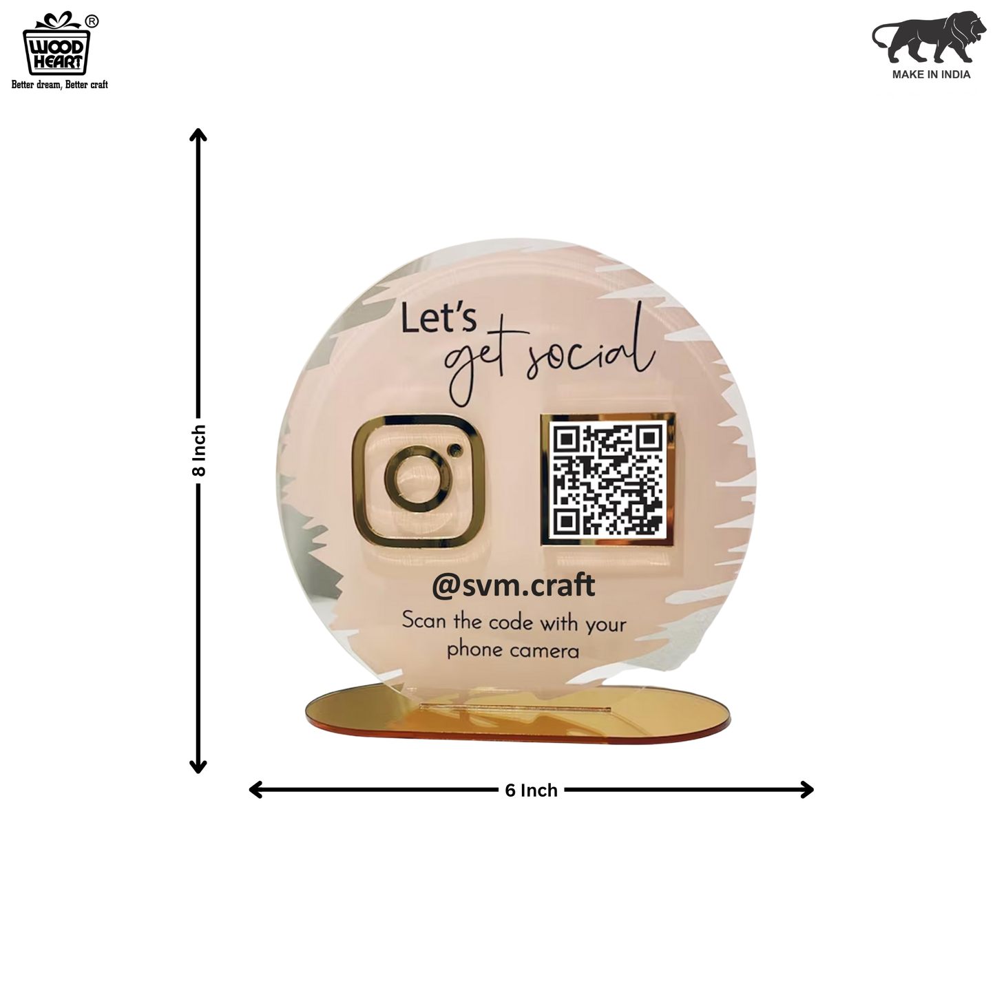 Round Acrylic Instagram QR Code Stand – “Let’s Get Social”