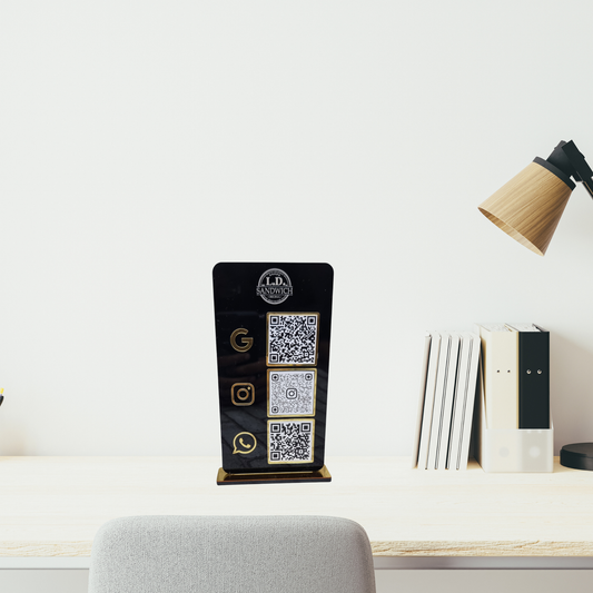 Black Acrylic Multi-Platform QR Code Stand – Google, Instagram & WhatsApp