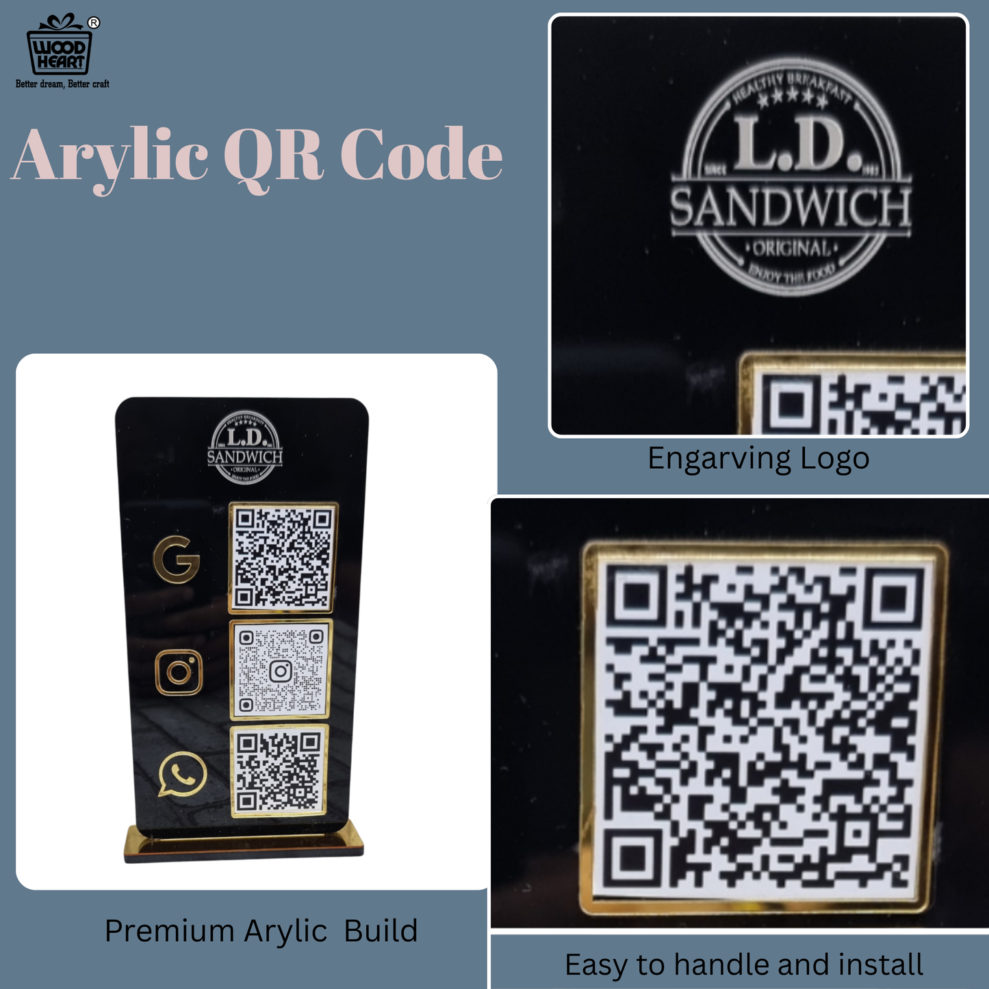 Black Acrylic Multi-Platform QR Code Stand – Google, Instagram & WhatsApp
