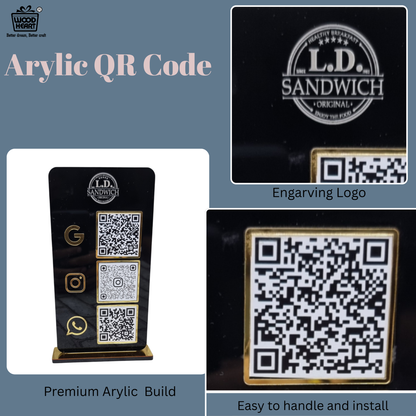 Black Acrylic Multi-Platform QR Code Stand – Google, Instagram & WhatsApp