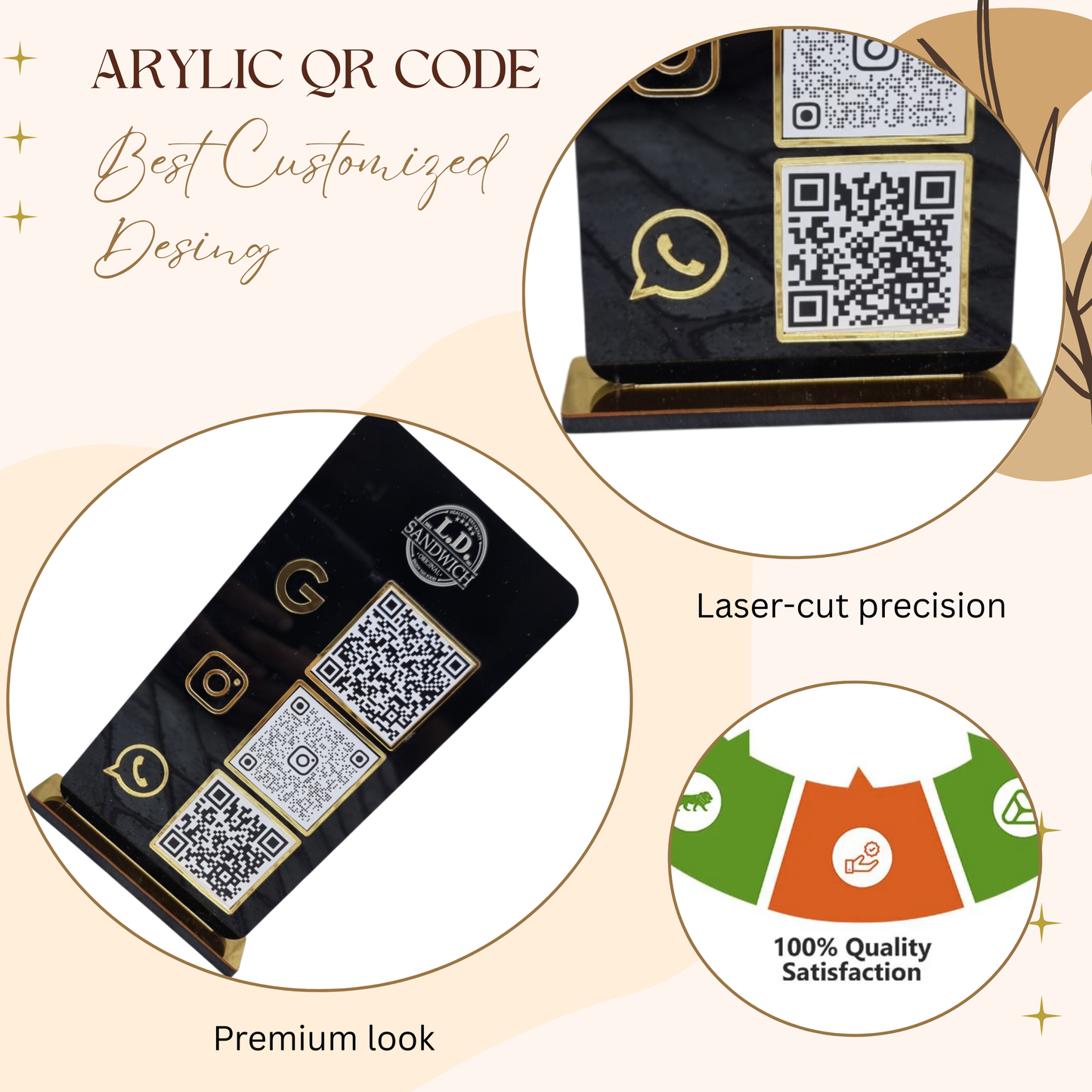 Black Acrylic Multi-Platform QR Code Stand – Google, Instagram & WhatsApp