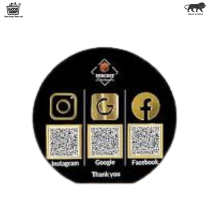 Round Black Acrylic Social Media QR Code Display – Instagram, Google & Facebook
