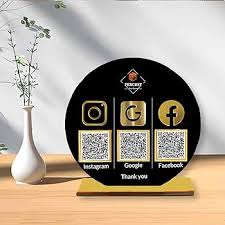 Round Black Acrylic Social Media QR Code Display – Instagram, Google & Facebook