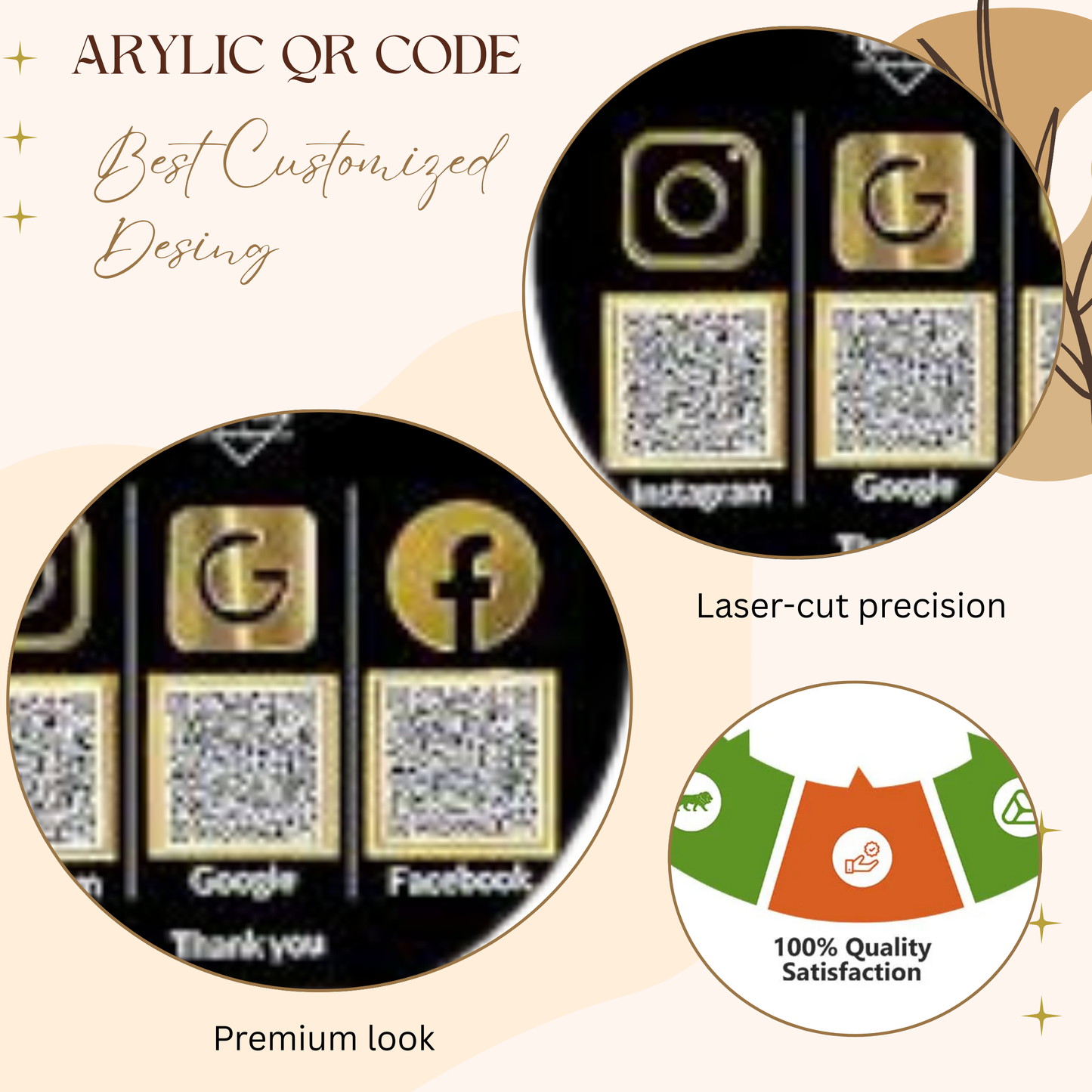 Round Black Acrylic Social Media QR Code Display – Instagram, Google & Facebook