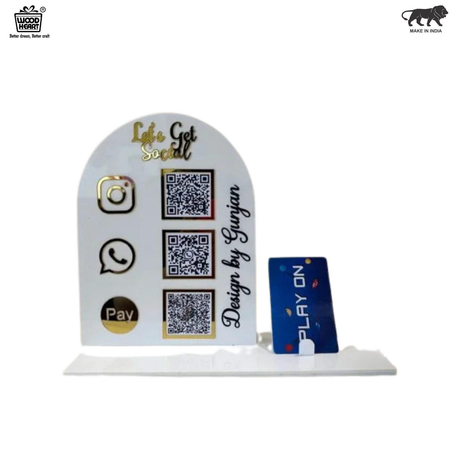White Acrylic Social Media & Payment QR Code Stand with Card Holder – Instagram, WhatsApp & Pay