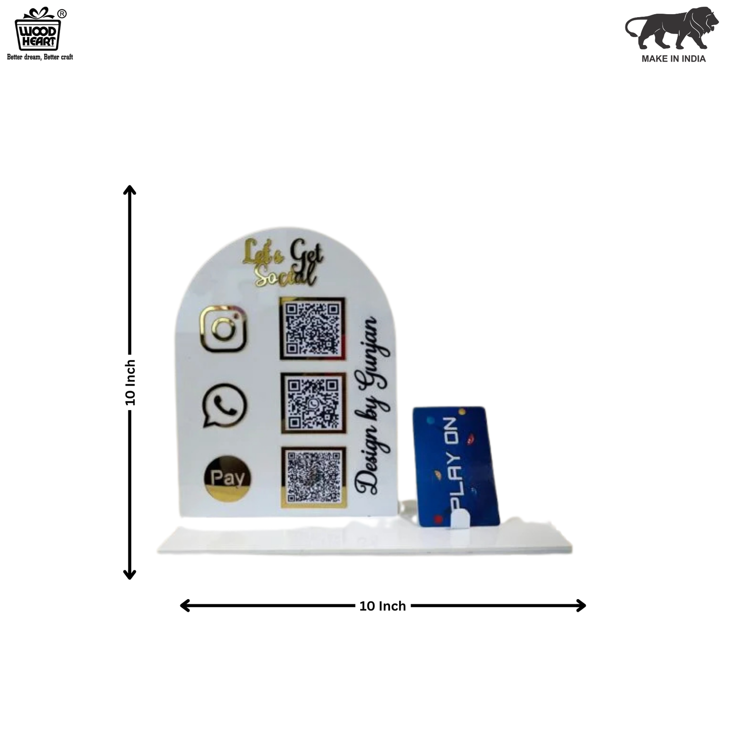 White Acrylic Social Media & Payment QR Code Stand with Card Holder – Instagram, WhatsApp & Pay