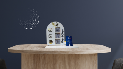 White Acrylic Social Media & Payment QR Code Stand with Card Holder – Instagram, WhatsApp & Pay