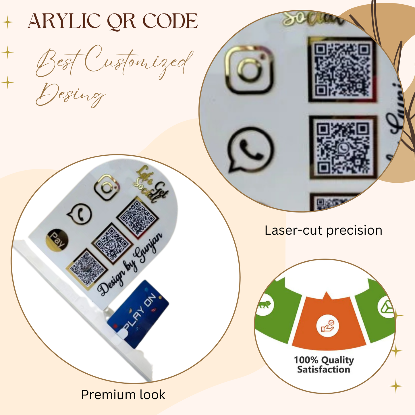 White Acrylic Social Media & Payment QR Code Stand with Card Holder – Instagram, WhatsApp & Pay