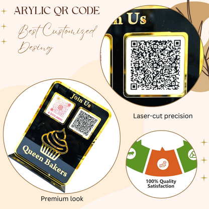 Black & Gold Acrylic Bakery QR Code Stand – Queen Bakers Social Media & Payment Display