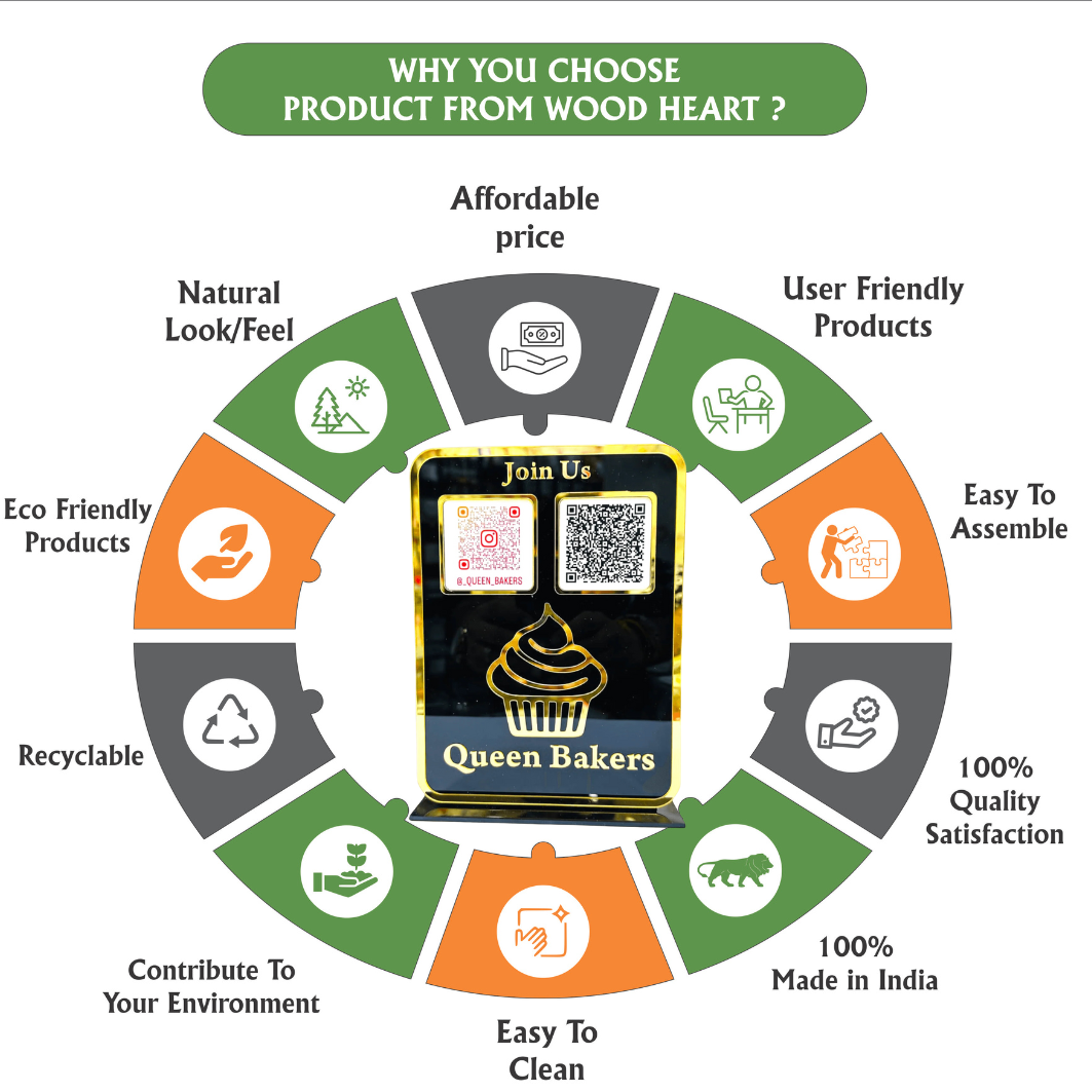 Black & Gold Acrylic Bakery QR Code Stand – Queen Bakers Social Media & Payment Display