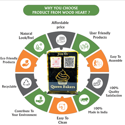 Black & Gold Acrylic Bakery QR Code Stand – Queen Bakers Social Media & Payment Display