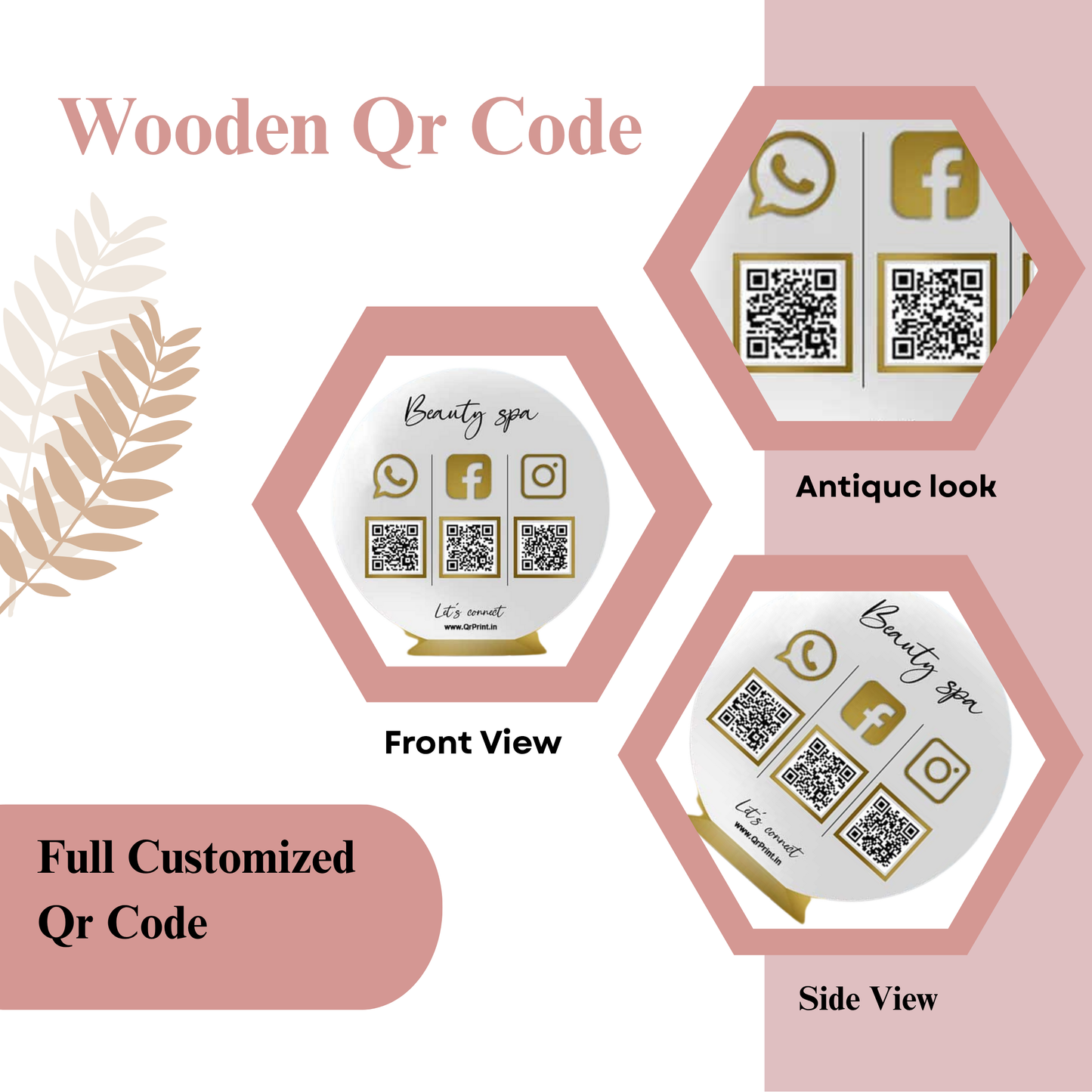 Round White & Gold Acrylic Social Media QR Code Stand – Beauty Spa Contact Display