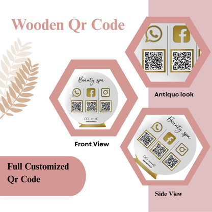 Round White & Gold Acrylic Social Media QR Code Stand – Beauty Spa Contact Display