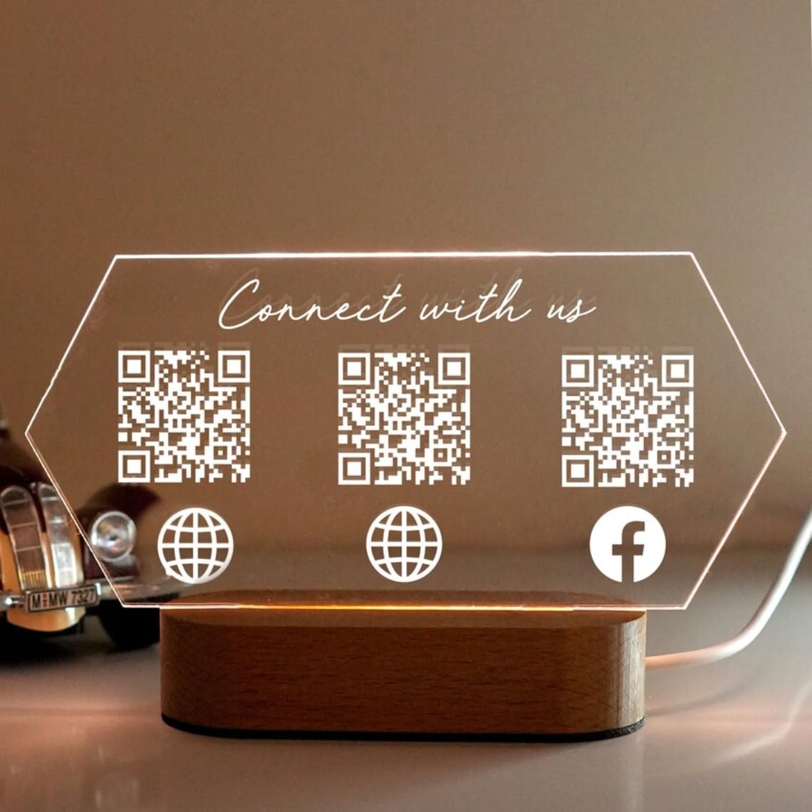 Custom Acrylic QR Code Social Media Stand – "Connect with Us" Design