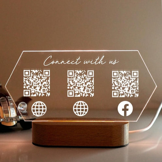 Custom Acrylic QR Code Social Media Stand – "Connect with Us" Design