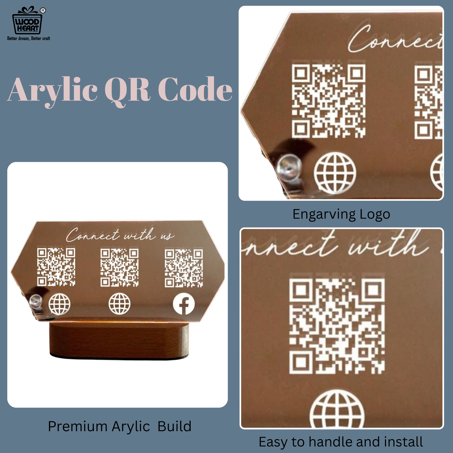 Custom Acrylic QR Code Social Media Stand – "Connect with Us" Design