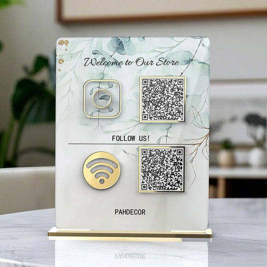 Elegant Acrylic QR Code Display Stand – “Welcome to Our Store” Design