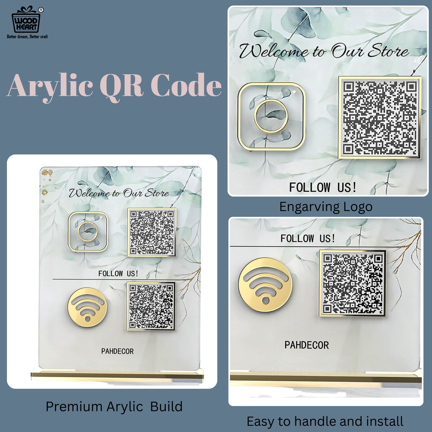 Elegant Acrylic QR Code Display Stand – “Welcome to Our Store” Design