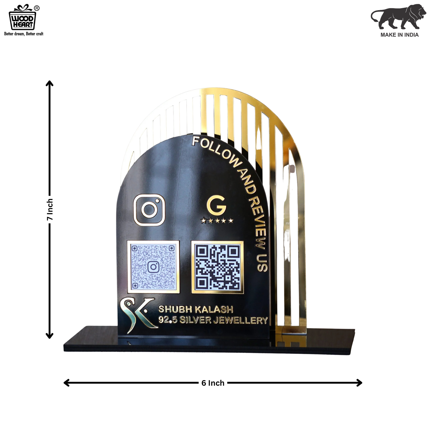 Luxury Acrylic QR Code Stand – “Follow and Review Us” for Shubh Kalash Silver Jewellery